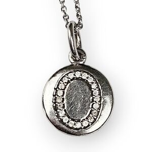 Sterling O Initial Pendant Chain Necklace White Cubic Zirconia 925 Silver 19"